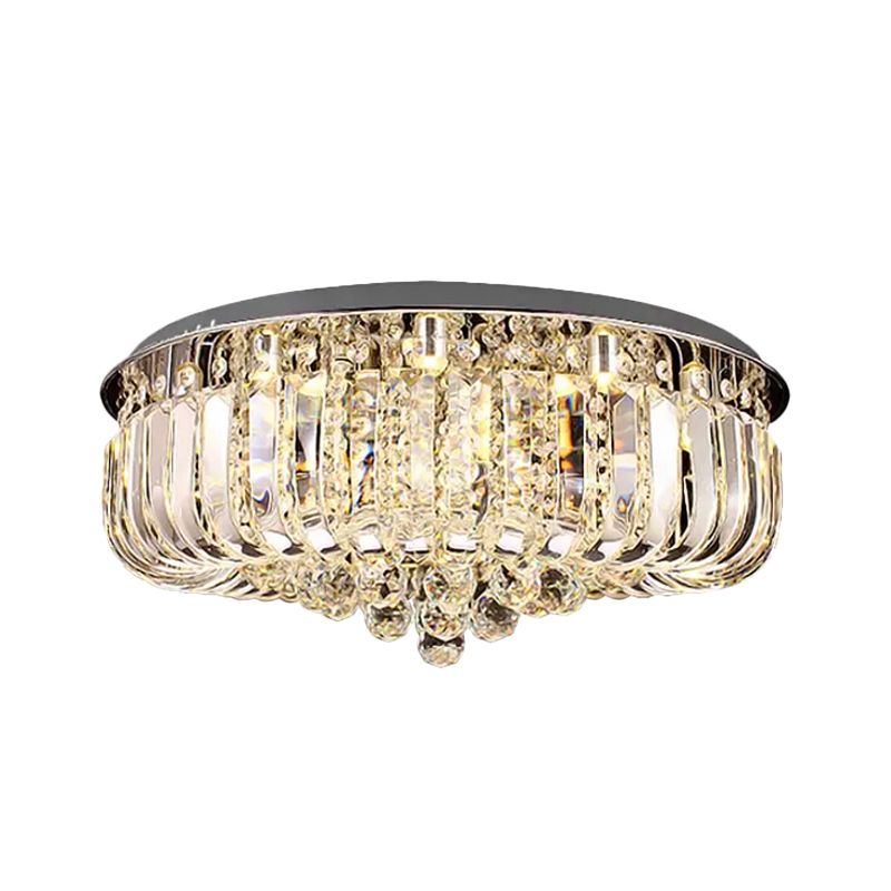 Gold Round LED Ceiling Light Fixture Modern Clear Prismatic Optical Crystal Flushmount in Warm/White Light, 23.5"/31.5" Wide