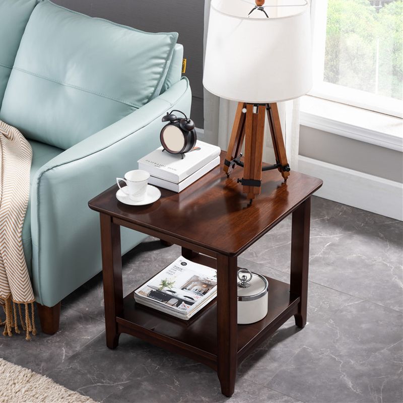 Modernistic Solid Wood 4 Legs Square Double Tier Accent Side Table