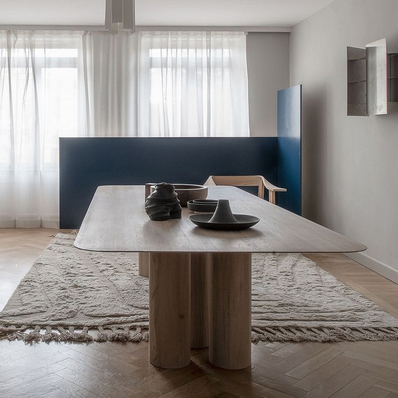 Rectangle Simplicity Dining Table Wood Color Fixed Table with Solid Wood