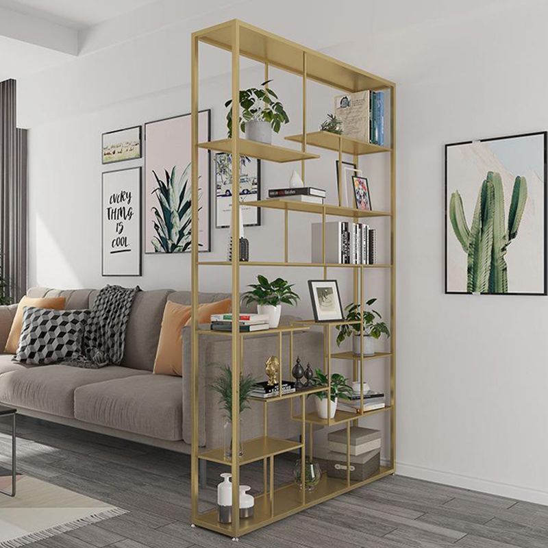 Open Back Bookshelf Scandinavian Home Office Bookcase with Metal Shelves