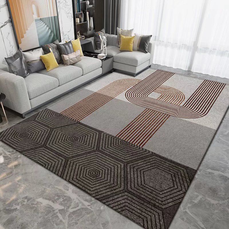 Dark Brown Carpet Polyester Graphic Carpet Washable Carpet for Drawing Room