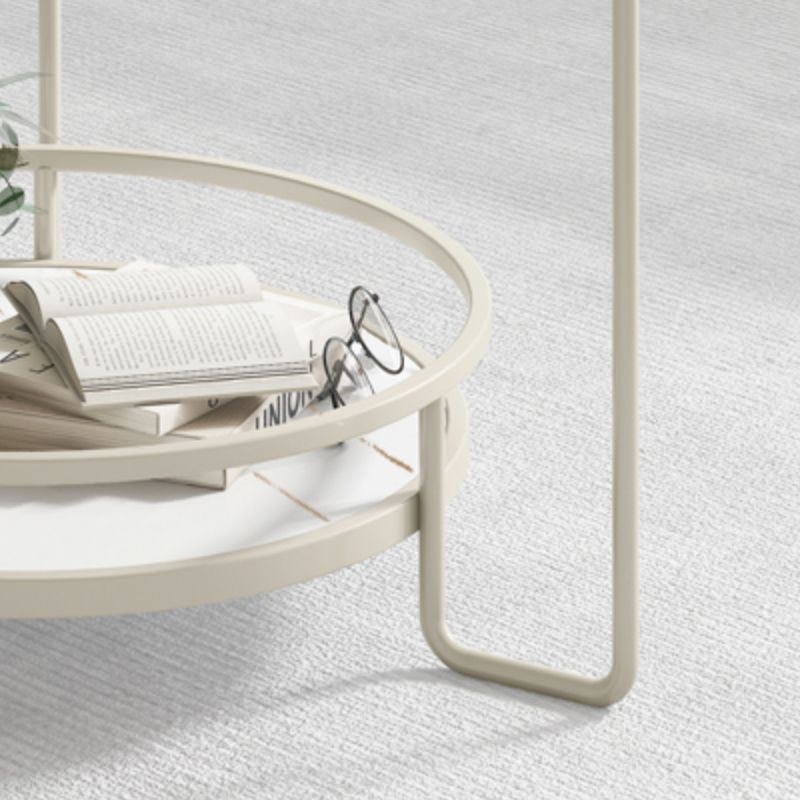 17.7" H Round Glass Coffee Table Iron 3 Legs Cocktail Table with Slate Shelf