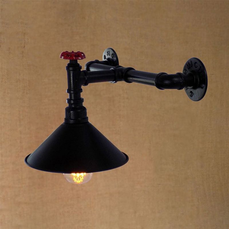1 tête de montage métallique Lumière vintage industrielle noire de conique Shade Dining Dining Room Wall Lighting avec tuyau de plomberie