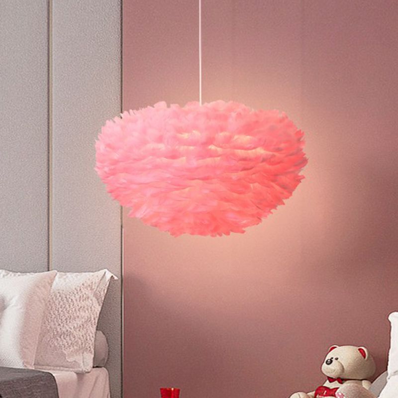 Hemispherical Living Room Feather Pendant Light Feather 1-Light Modern Suspension Light Fixture