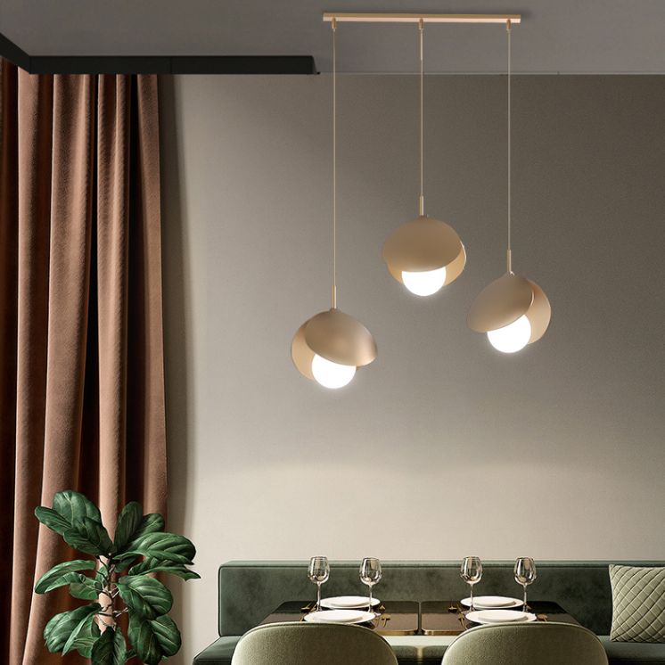 Modern 3-Light Pendant Light Fixture Gold Spherical Hanging Lamp with White Glass Shade