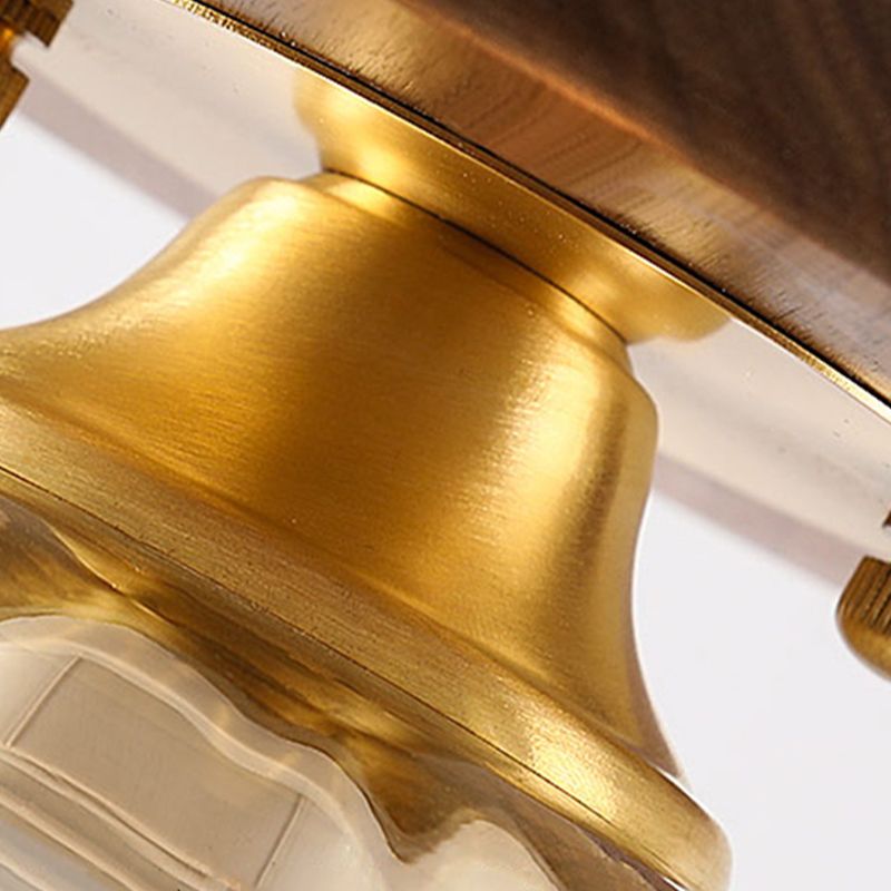 Modern Wood Ceiling Light Geometric Shape Flush Mount with Glass Shade for Living Room