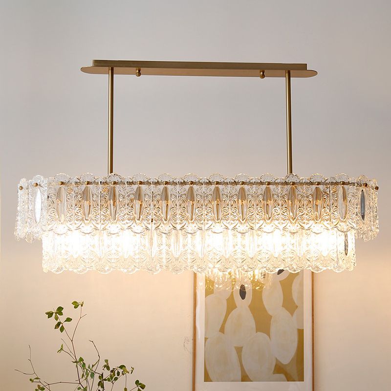 Shaded Island Lighting Fixture Minimalist-Style Glass Brass Island Pendant Light