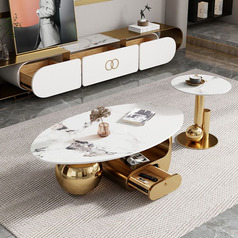 Slate Top Bunching Tables Abstract Coffee Cocktail Table with Storage Drawers