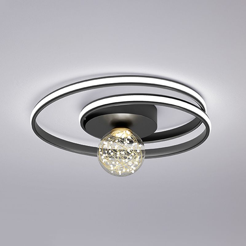 1-Light Black Flush Mount Metal LED Minimalism Ceiling Light Fixture for Bedroom