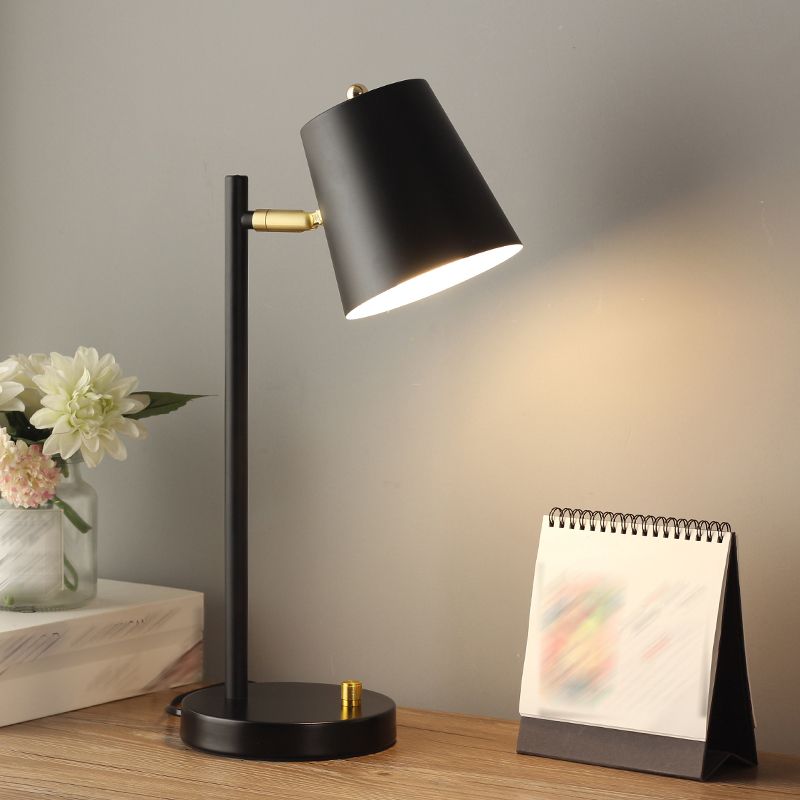 Macaroon Style Night Table Lamps Barrel 1-Light Bedroom Nightstand Lights with Metal Shade