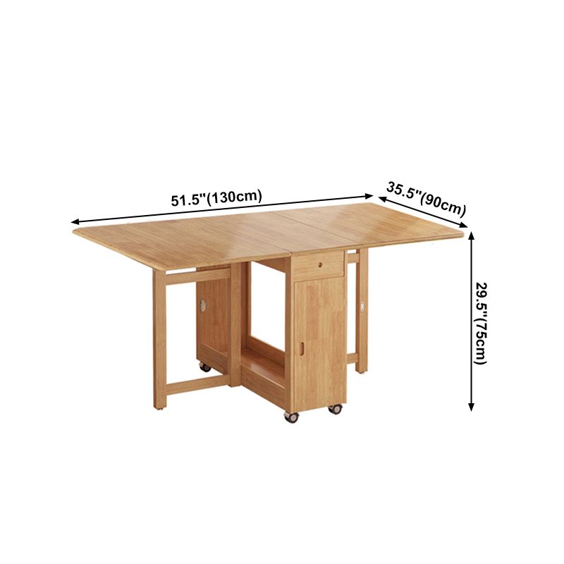 Mid-Century Modern Rectangle Dining Table Rubberwood Solid Wood Drop-Leaf Table