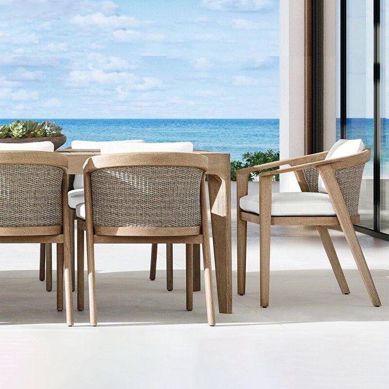 Contemporary Teak Patio Dining Chair Upholstered Outdoor Chair