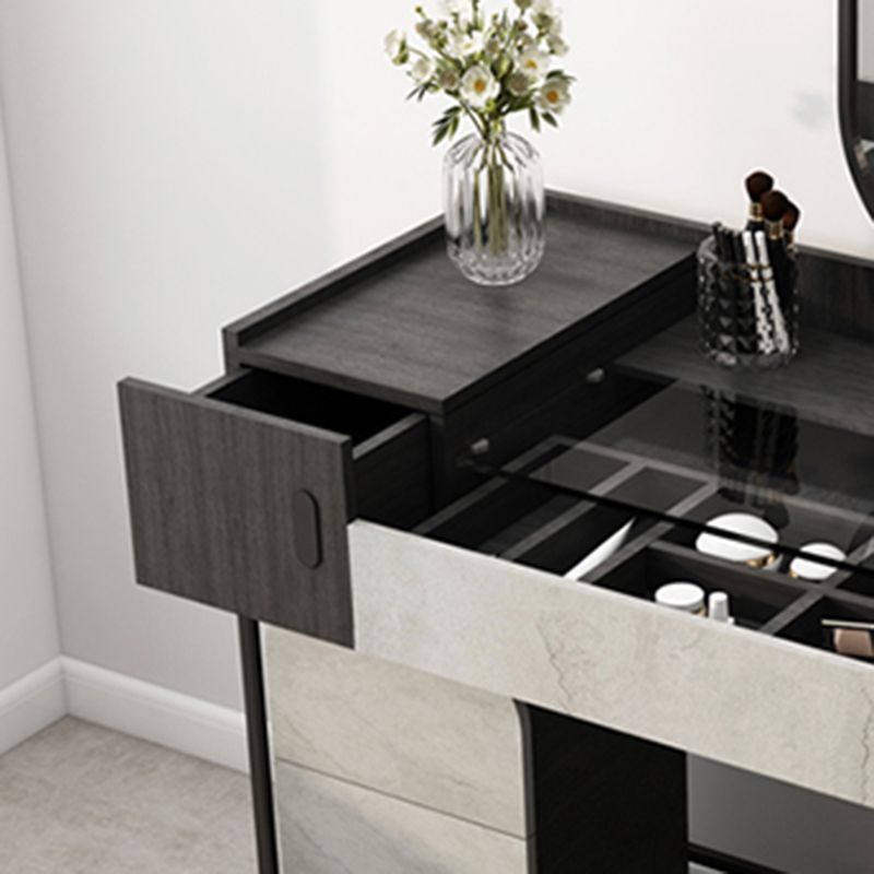 Contemporary Glass Vanity Makeup Dressing Table Set with Mirror & Stool - 32.38" H