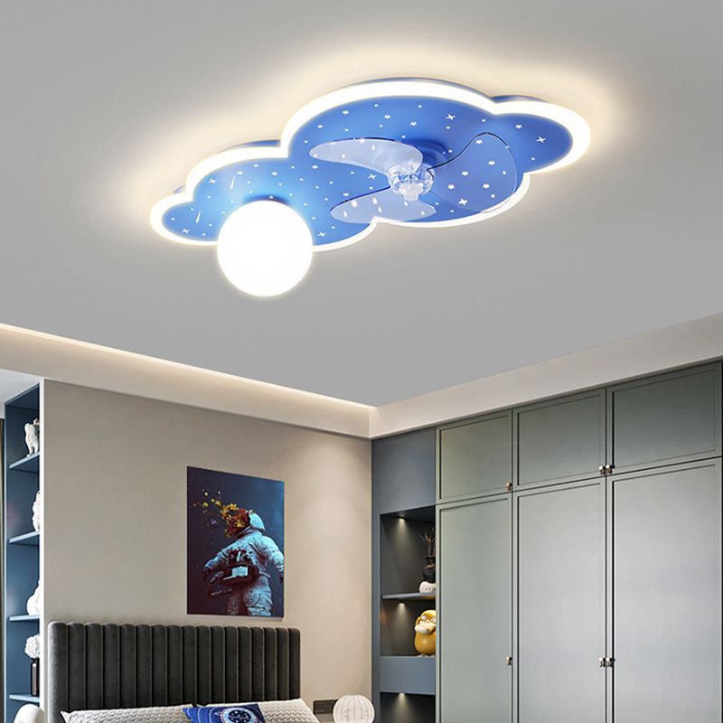 3-Blade Globe Ceiling Fan Children LED Metallic Blue Fan with Light for Home
