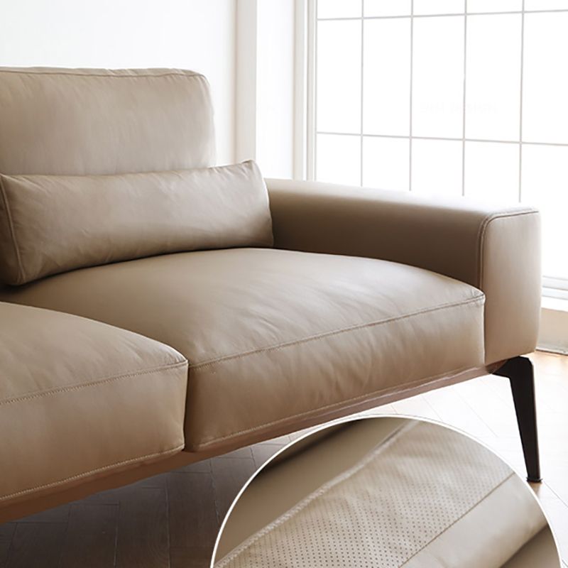 32" High Genuine Leather Square Arm Modern Sofa with Bolster Pillows, Brown