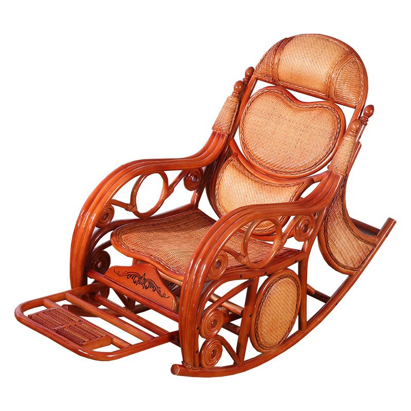Traditional Rocking Chair Rattan Solid Color Spindle Backrest Indoor Rocking Chair