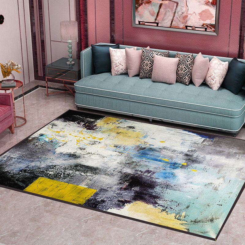 Trendy Multi-Color Nordic Rug Polypropylene Abstract Drawing Carpet Non-Slip Stain Resistant Machine Washable Rug for Living Room