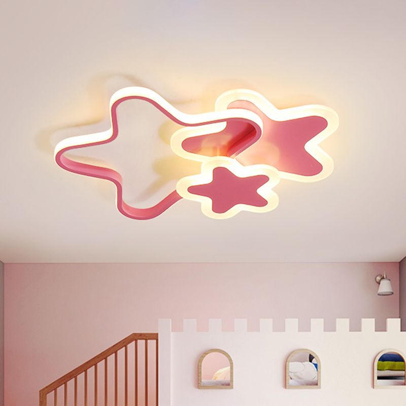 16.5"/20.5" W LED Girls Bedroom Flushmount Lighting Kids Pink Ceiling Flush Mount with Star Acrylic Shade