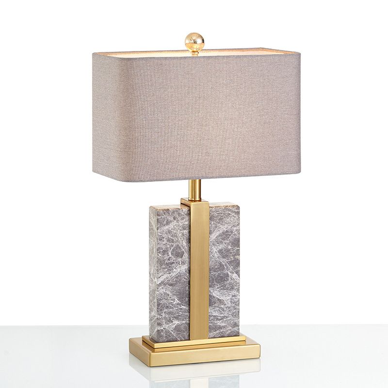 Rectangular Night Table Lamp Postmodern Fabric 1 Head Black/White/Grey and Brass Nightstand Light