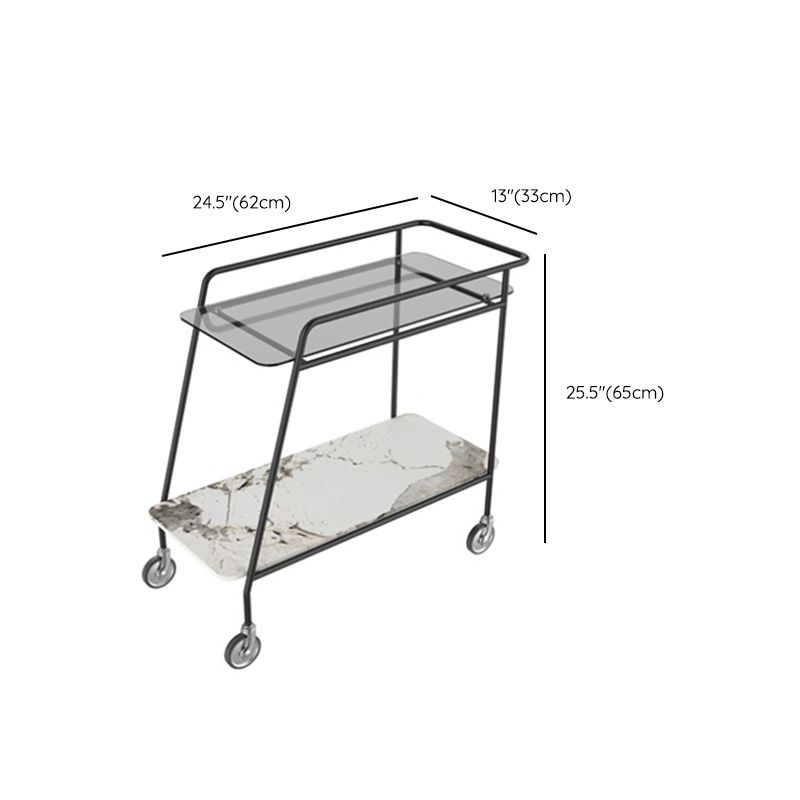25.59" Tall Rectangle Glass Top Side Table Iron Base End Table with Shelf and Wheel