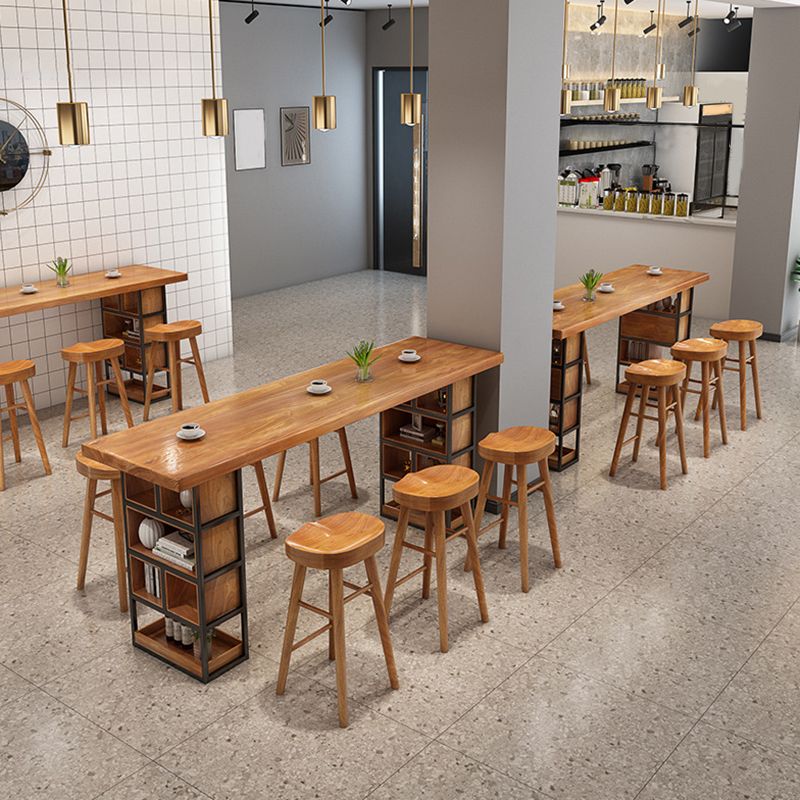 Modern Wood Bar Table Tulip Dining Table with Storage Shelves