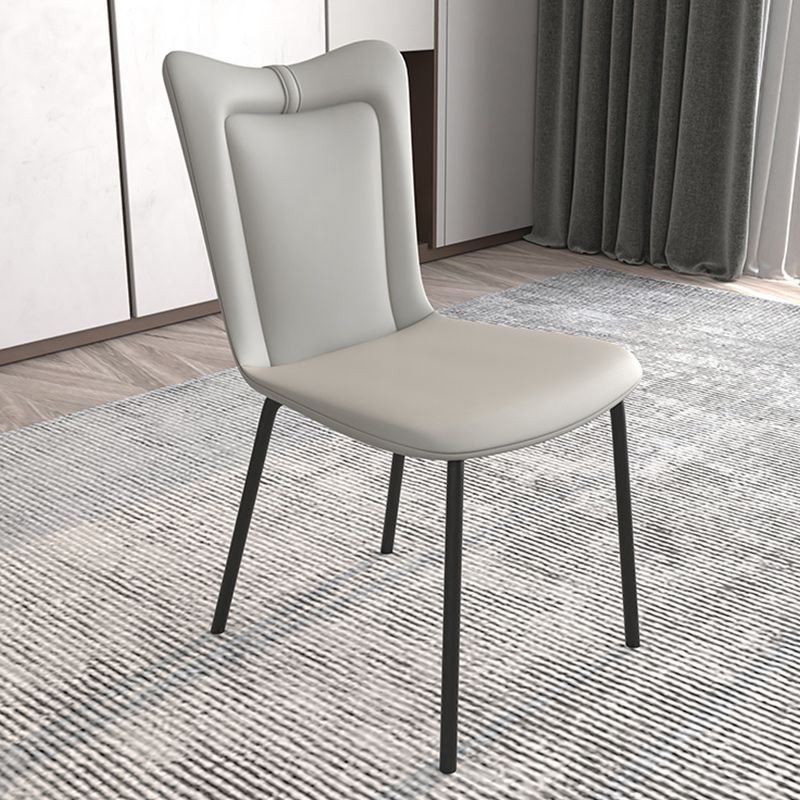 Black Iron Legs Dining Chairs Modern Faux Leather Armless Side Chair