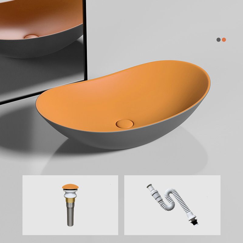Modern Vessel Bathroom Sink Oval Porcelain with Basin and Faucet Wash Stand