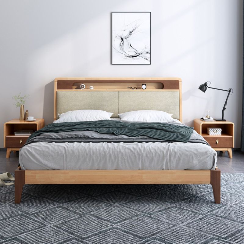 Upholstered Headboard Standard Bed Wood and Upholstered Bed Frame Natural