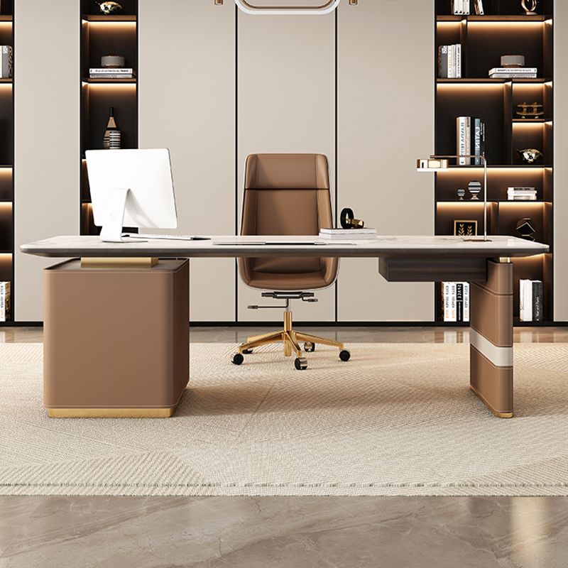Rectangle Sintered Stone Top Office Desk Glam Style Writing Desk
