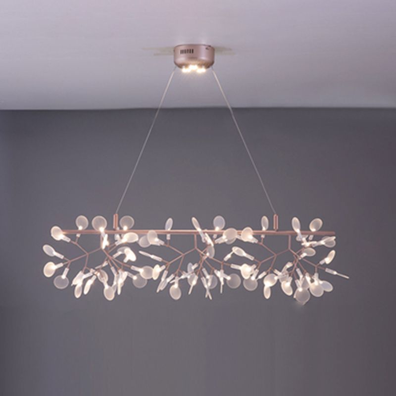 Rose Gold Contemporary Linear Pendant Lighting Fixtures Crystal Island Chandelier Light for Bedroom