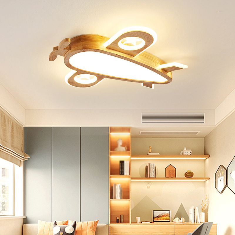 Plafonnier LED Cartoon en bois encastré plat pour chambre d'enfants