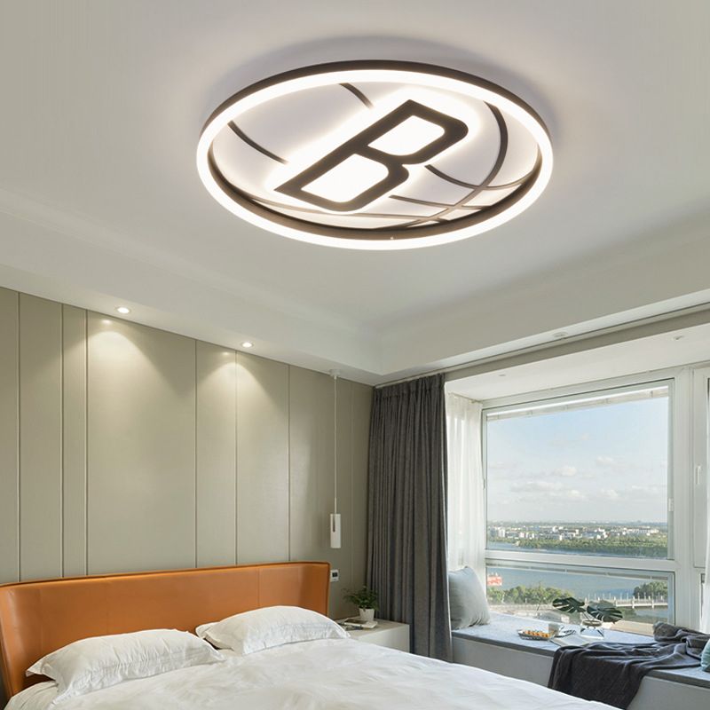 Black and White Basketball Flush Lamp Kids Acrylic LED Ceiling Light for Boys Bedroom