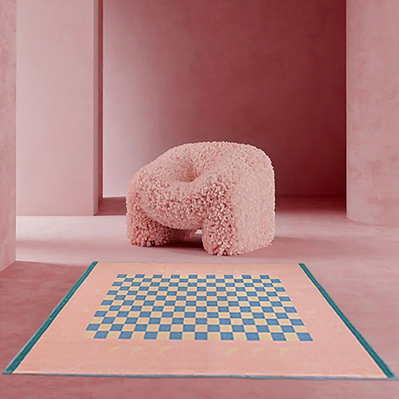 Pink Modern Carpet Plaid Pattern Polyester Area Rug Easy Care Rug for Home Decor