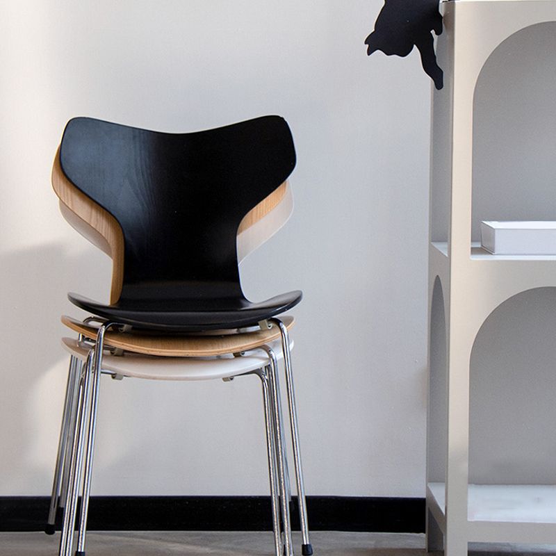 Silver Metal Legs Dining Side Chair Contemporary Wood Armless Dining Chairs