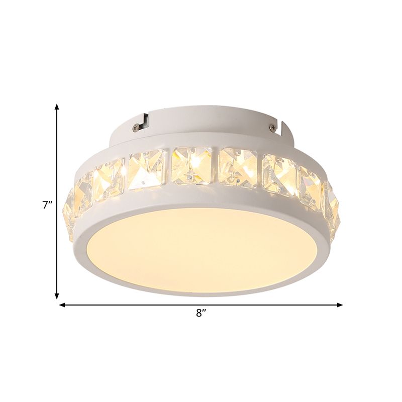 Round Corridor Ceiling Lamp Simple Beveled Crystal Embedded White LED Flush Mounted Light