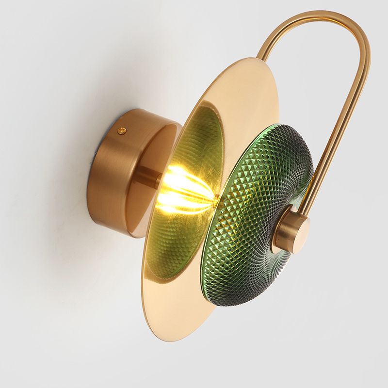 Glass Disc Wall Sconce Postmodern Brushed Gold Wall Mounted Lamp for Living Room