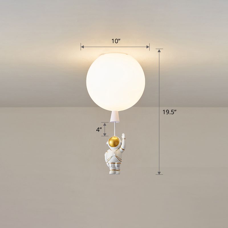Lámpara de techo estilo infantil con 1 bombilla, color blanco, astronauta y globo, montaje empotrado con pantalla acrílica
