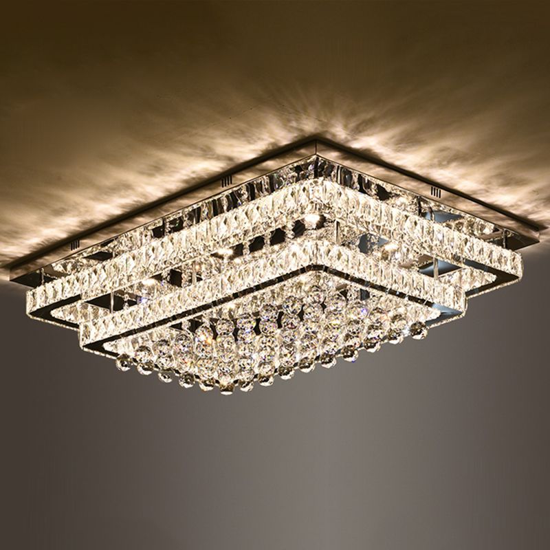 Rectangle Shaped LED Flush Mount Light Simplicity Crystal Stainless-Steel Flush Mount Ceiling Light