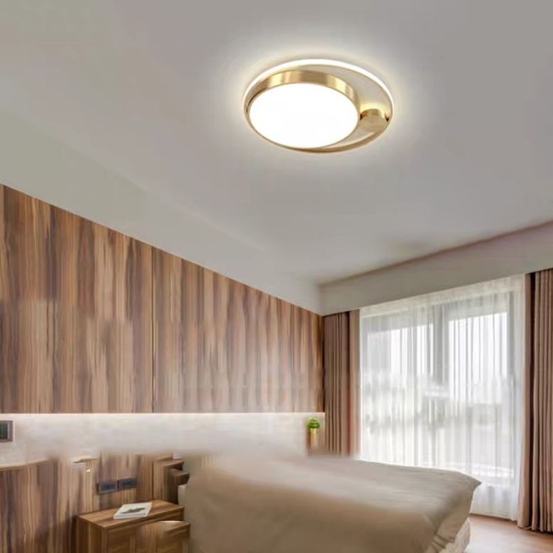 Plafonnier de forme ronde en métal moderne à 2 lumières, doré