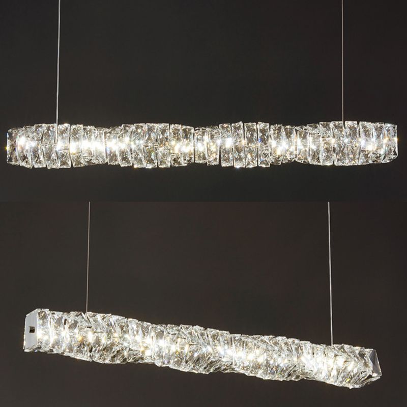 Linear Shape Crystal Island Pendants Modern Style 1 Light Island Pendant Lights in Silver