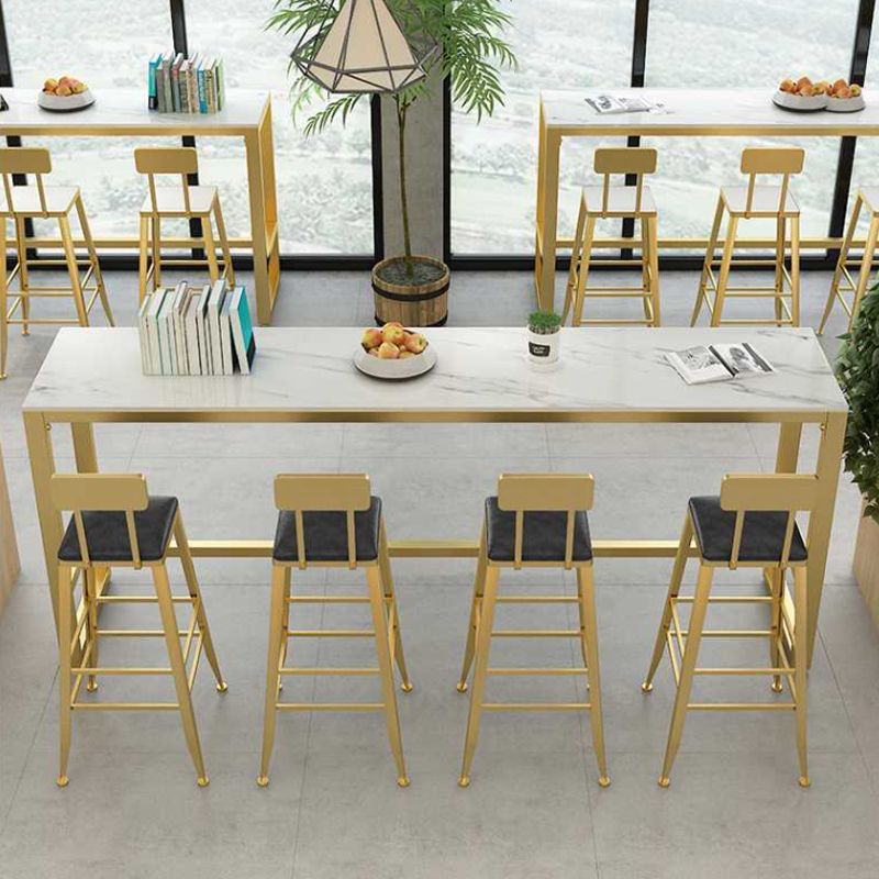 Glam Style Bar Table Set 1/5 Pieces Rectangle Stone Fixed Pub Dining Set