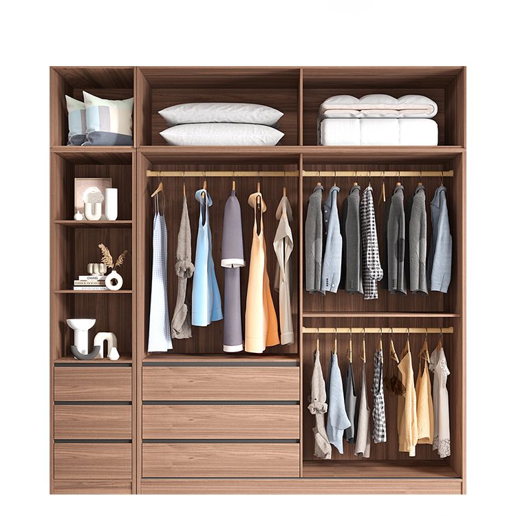 Brown Wardrobe Armoire with Garment Rod Wooden Wardrobe Cabinet