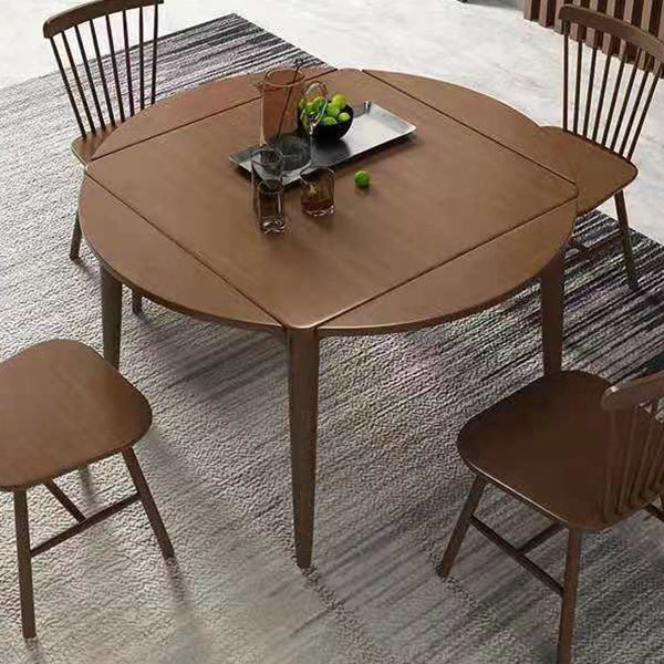 Mid-Century Modern Folding Dining Table Rubberwood Solid Wood Dining Table with 4 Legs