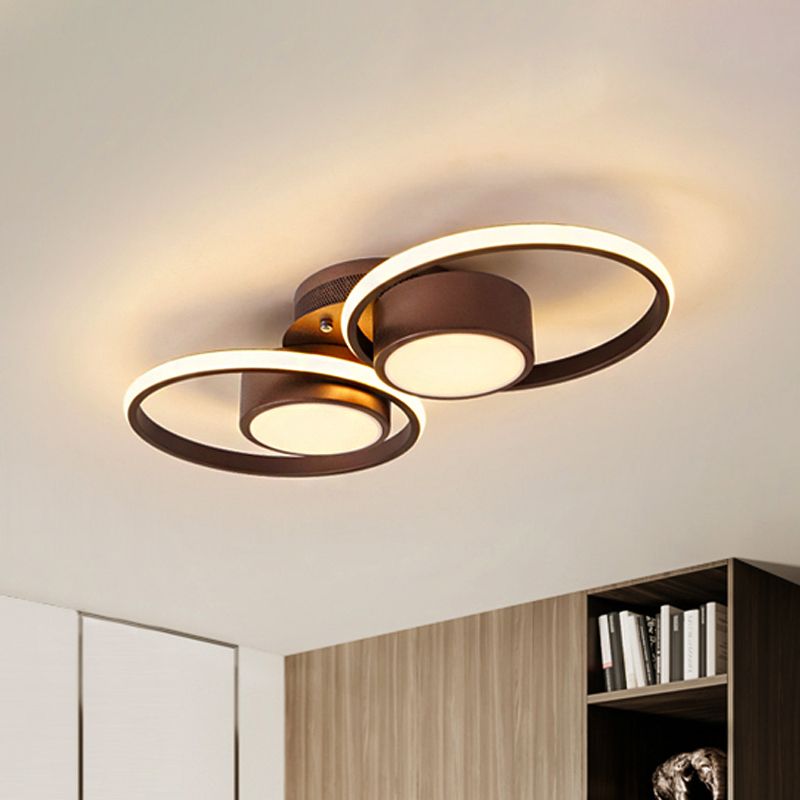 Modernism 2/4/6 Lights LED Ceiling Flush Mount Light with Acrylic Shade Brown Round Ceiling Light Fixture in Warm/White Light
