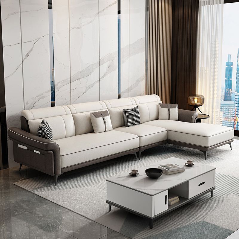 Faux Leather 4-Seater Sectional with Flared Arms and Storage for Living Room