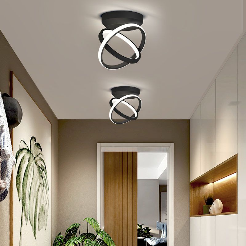 Round Shape Metal Flush Mount Light Modern Style 2 Lights Flush Ceiling Light in Black