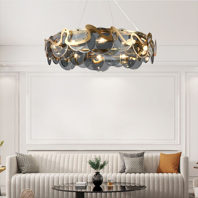 Minimal Style Chandelier Light Fixture Round Shape Glass Hanging Light
