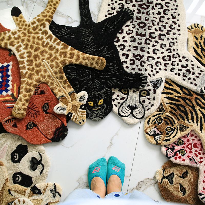 Casual Bedroom Rug Multi Color Animal Skin Pattern Carpet Lamb Wool Non-Slip Backing Easy Care Rug