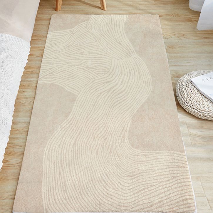 Apricot Tone Modern Area Carpet Polyester Stripe Printing Indoor Rug Anti-Slip Backing Carpet for Living Room