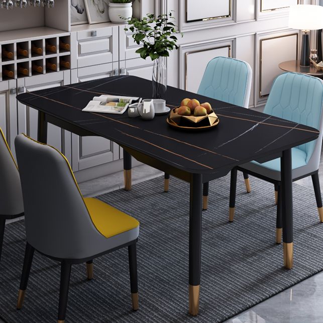 Modern Sintered Stone Standard Dining Table Rectangle Kitchen Dining Table with 4 Legs Base